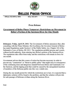 Temporary restriction (Government Press Release)