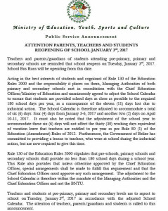 Ministry of Education Press Release